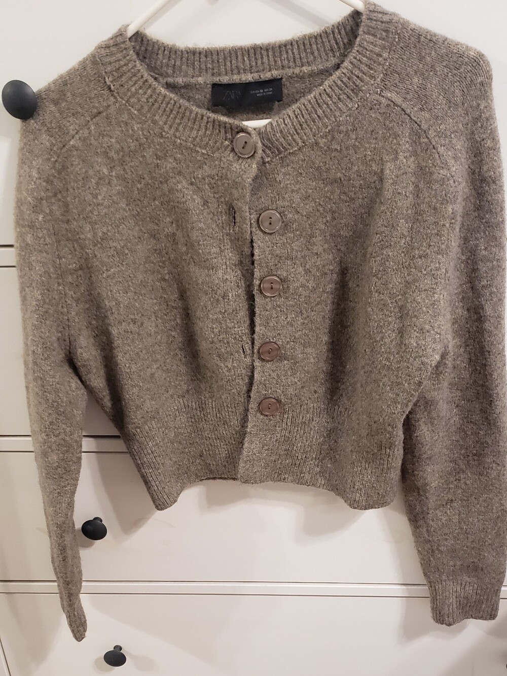 Zara Taupe Cropped Button-Up Cardigan